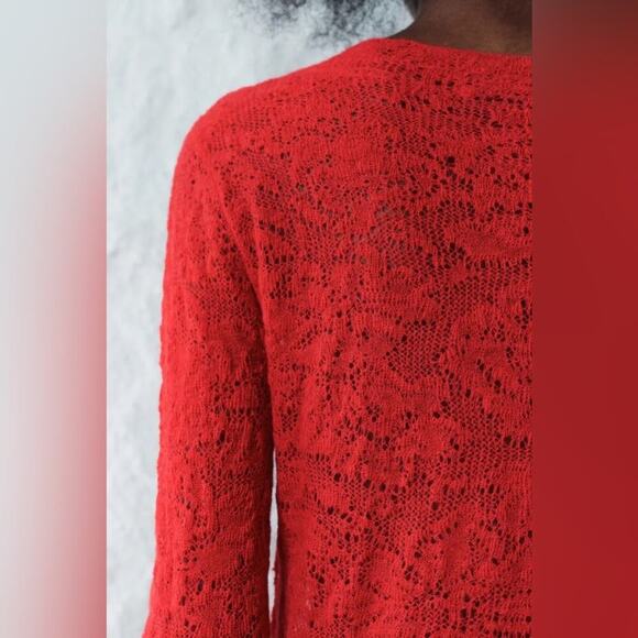 Zara Red ALPACA AND WOOL BLEND POINTELLE KNIT SWEATER - Picture 3 of 9